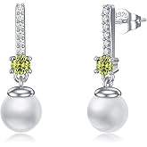 Zoeniya Birthstone Pearl Earrings Dangle Peal Drop Earrings s925 Sterling Silver Wedding Birthday Anniversary Pearl Jewelry Gifts for Women Wife Mom Teen Girls