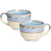 Bosmarlin Ceramic Jumbo Coffee Mug Set of 2, 23 Oz, Large Mug Soup Bowls with Handles, Dishwasher and Microwave Safe (Blue)