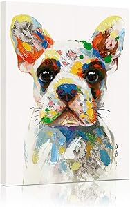 B BLINGBLING French Bulldog Canvas Wall Art, Modern Cute Colorful Puppy Poster Dog Art Pictures Wall Decor for Kids Bedroom Nursery Decoration Framed and Ready to Hang 12x16 Inch