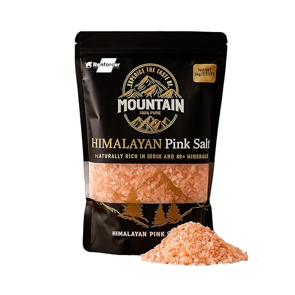 RENFORCER HIMALAYAN PINK SALT – PURE & NATURAL COARSE PINK SEA SALT GRAIN – UNREFINED MINERAL-RICH PINK SALT – PERFECT FOR GOURMET RECIPES – 1KG POUCH