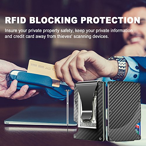 2018 Updated Version, Minimalist Carbon Fibre Slim Wallet,Money Clip,Front Pocket Wallet,RFID Blocking Credit Card Holder Wallet for Men and Women