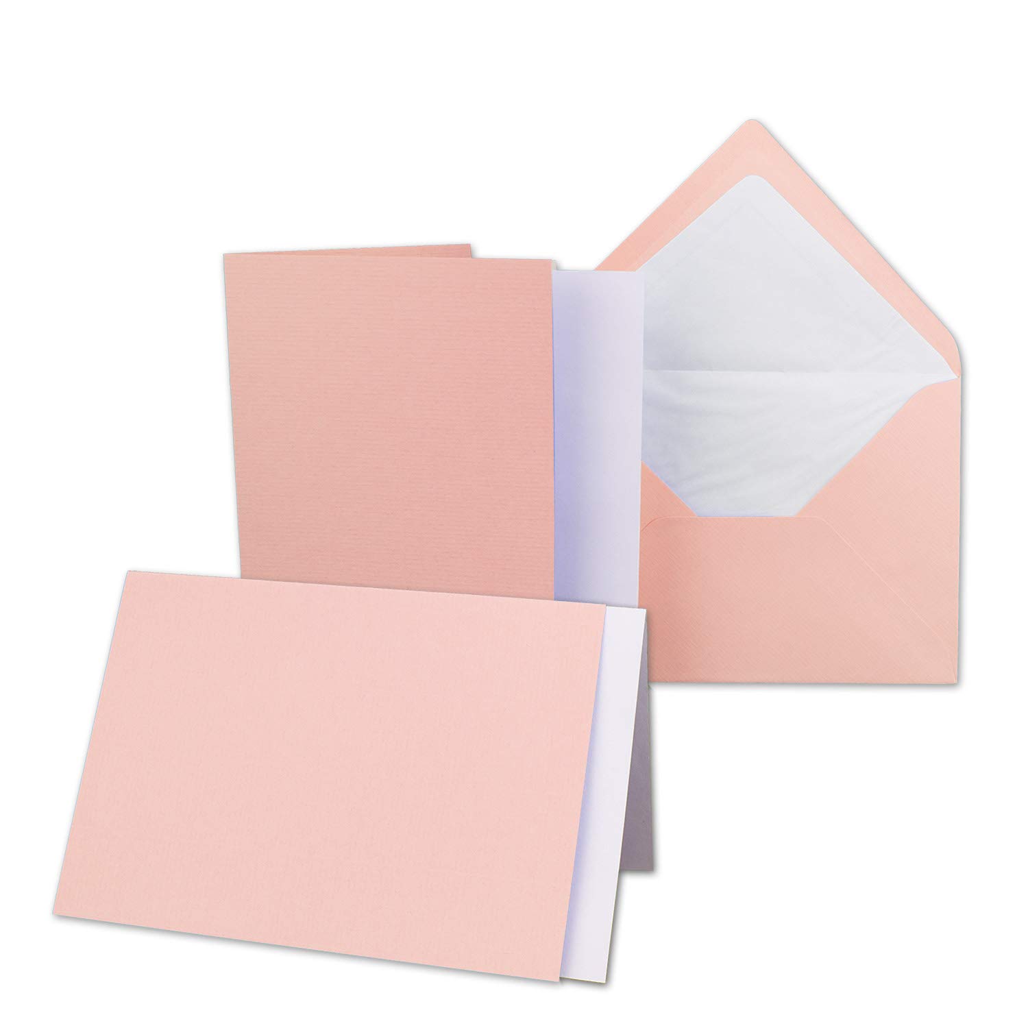 NEUSER PAPIER 25x card set DIN B6-12 x 17 cm 120 x 170 mm folding cards with envelopes & inserts ribbed structure surface old pink vintage invitation cards