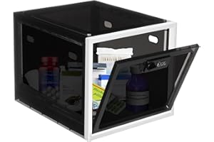 GLOQESEN Medicine Lock Box for Safe Medication,Tablet Phone Locked Box,Refrigerator Food Safe Locking Box,Clear lockable Storage Box for Phone Tablet Food Office School Home Safety