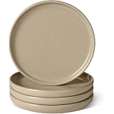 Amazon Basics Glazed Stoneware Salad Plates, Ceramic 4-Piece Set, Microwave, Freezer and Dishwasher-Safe, Stain-Resistant, 8.3 in., Linen Gray