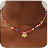 Honsny Colorful Beaded Initial Necklaces for Women Gifts Cute Beaded Necklaces for Women Choker Charm Boho Initial Necklace for Teen Jewelry Gifts