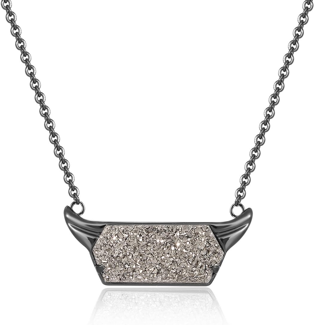 JOY AND ELAINE Druzy Pendant Necklace with Gold-Plated Over Brass, 16"+3" Extender
