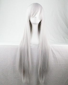 100cm Long Hair Heat Resistant Straight Cosplay Wig Silvery White