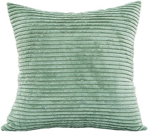 Doupoo Super Soft Striped Corduroy Velvet Square Cushion Cover for Sofa 20 x 20 Green Sage Decorative Pillow Case With Zipper for Couch (20 x 20 inch, C-Sage)