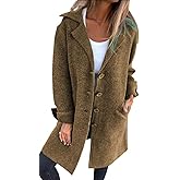 CHARTOU Women Long Cardigan Notched Collar Button Down Loose Fit Knit Blazer Sweater Jacket