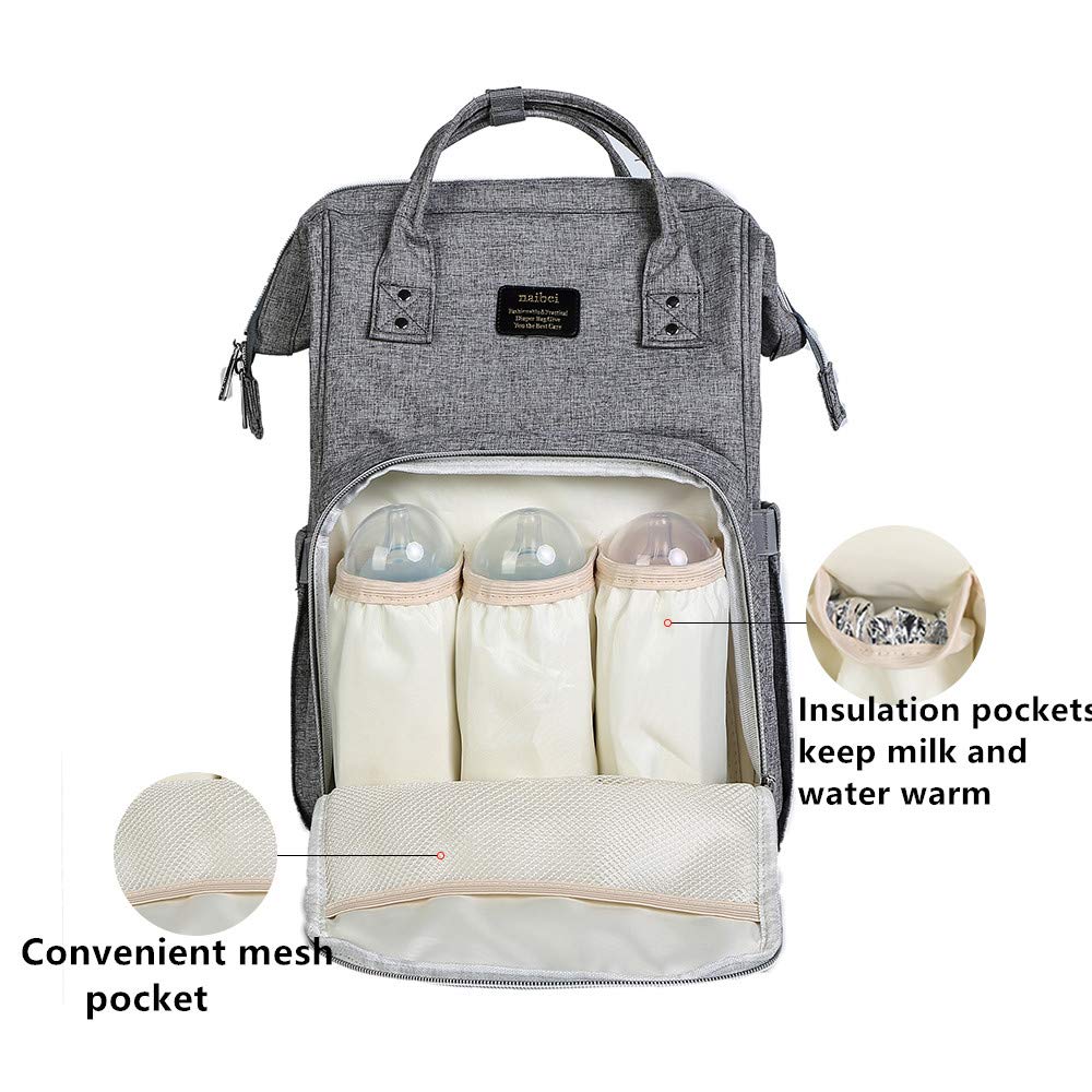 Diaper Bag Multi-Function Waterproof Travel Backpack Nappy Bags for Baby Care, Large Capacity, Stylish and Durable, black by WJASI (grey)
