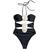 BYINDED Women's One Piece Halter Top with Flower Decoration Bikini Sexy Bathing Swimsuits