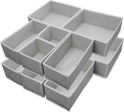 Organizadores de Cajones, Separadores Plegables, Organizador de Armario para Ropa Interior de Dormitorio, Organizador de Camisas, Calcetines y Ropa (12 psc grey)