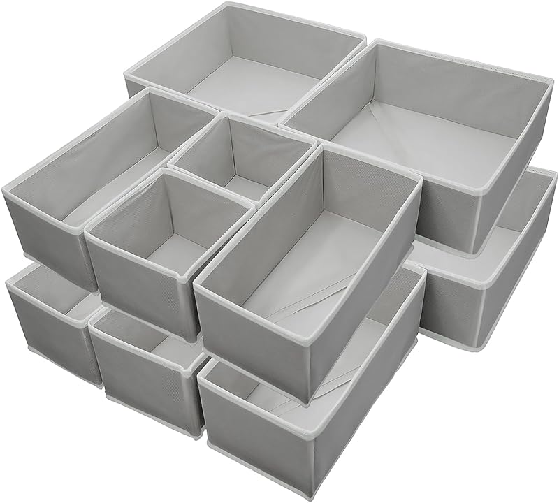 Organizadores de Cajones, Separadores Plegables, Organizador de Armario para Ropa Interior de Dormitorio, Organizador de Camisas, Calcetines y Ropa (12 psc grey) — foto 1 de 7