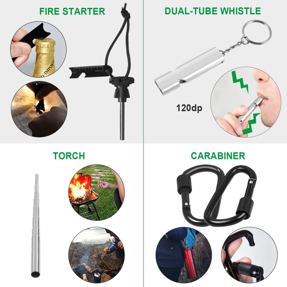 Tolaccea Survival Gear Essential 17 in 1 Camping Survival Kits Professional Tactical Equitment Emergency Survival Tools with Knife Compass Blanket for Adventure Outdoors: Sports & Outdoors