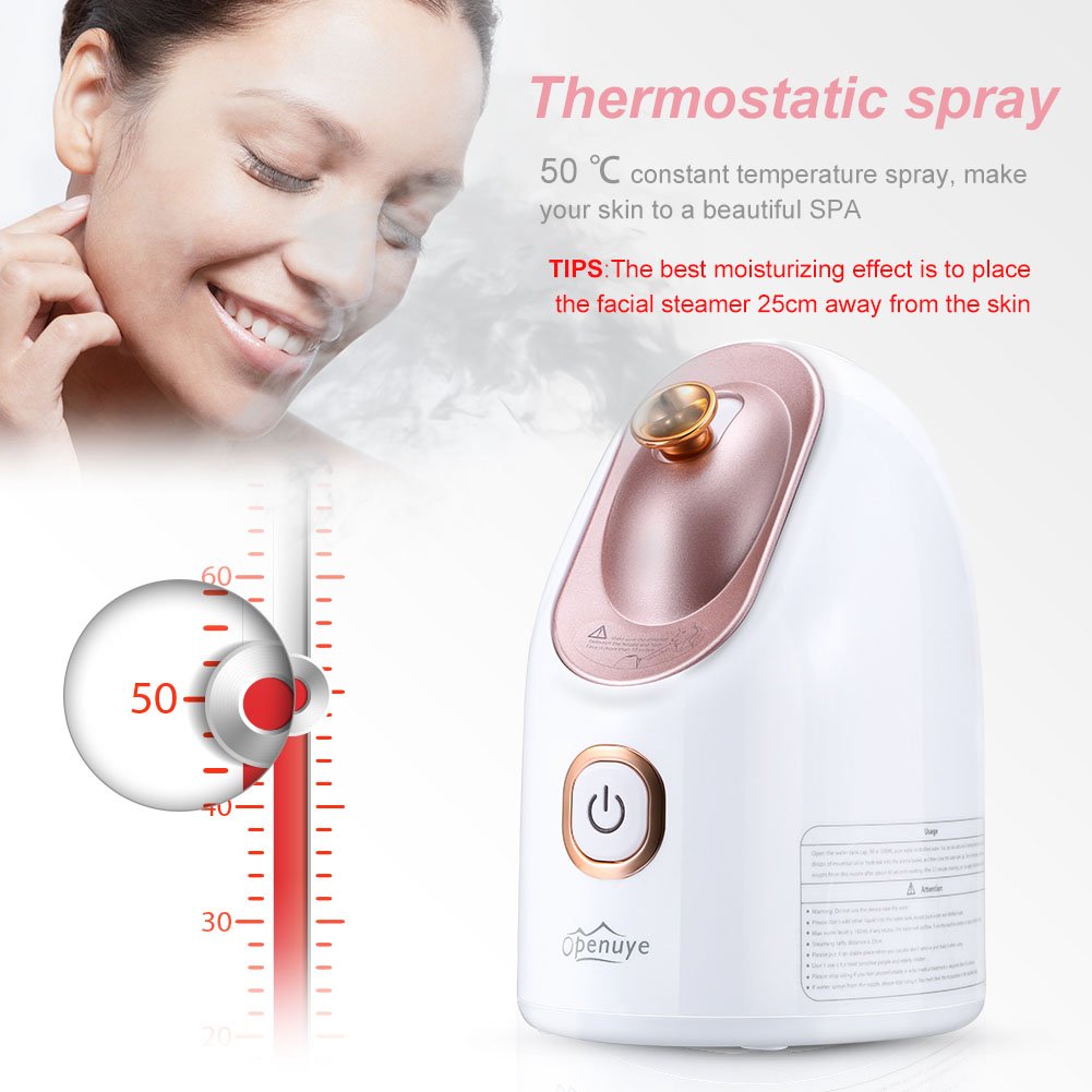 Openuye Facial Steamer, Nano Ionic Hot Mist Moisturizing Face Humidifier Pores Cleanse Beauty Skin Care SPA Constant Temperature Ozone-free Nano Sprayer with Aromatherapy Basket