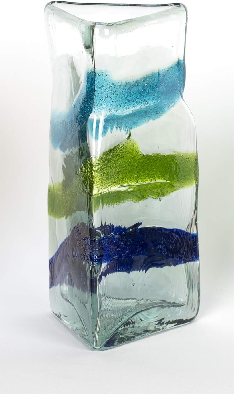 TIN FISH Triangular vase, Handblown (15x6cm) - Multi colour