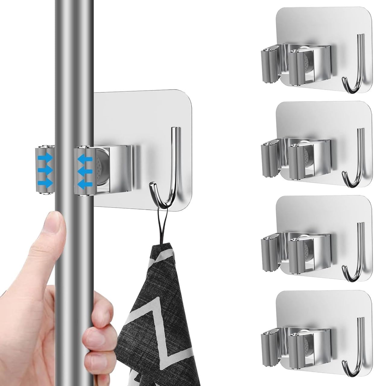 Broom Holder Wall Mounted, 4-Pack – Stainless Steel Mop and Broom Organizer for Bathroom, Kitchen, Garage, and Garden – Heavy-Duty Wall Storage Solution by Zuvo