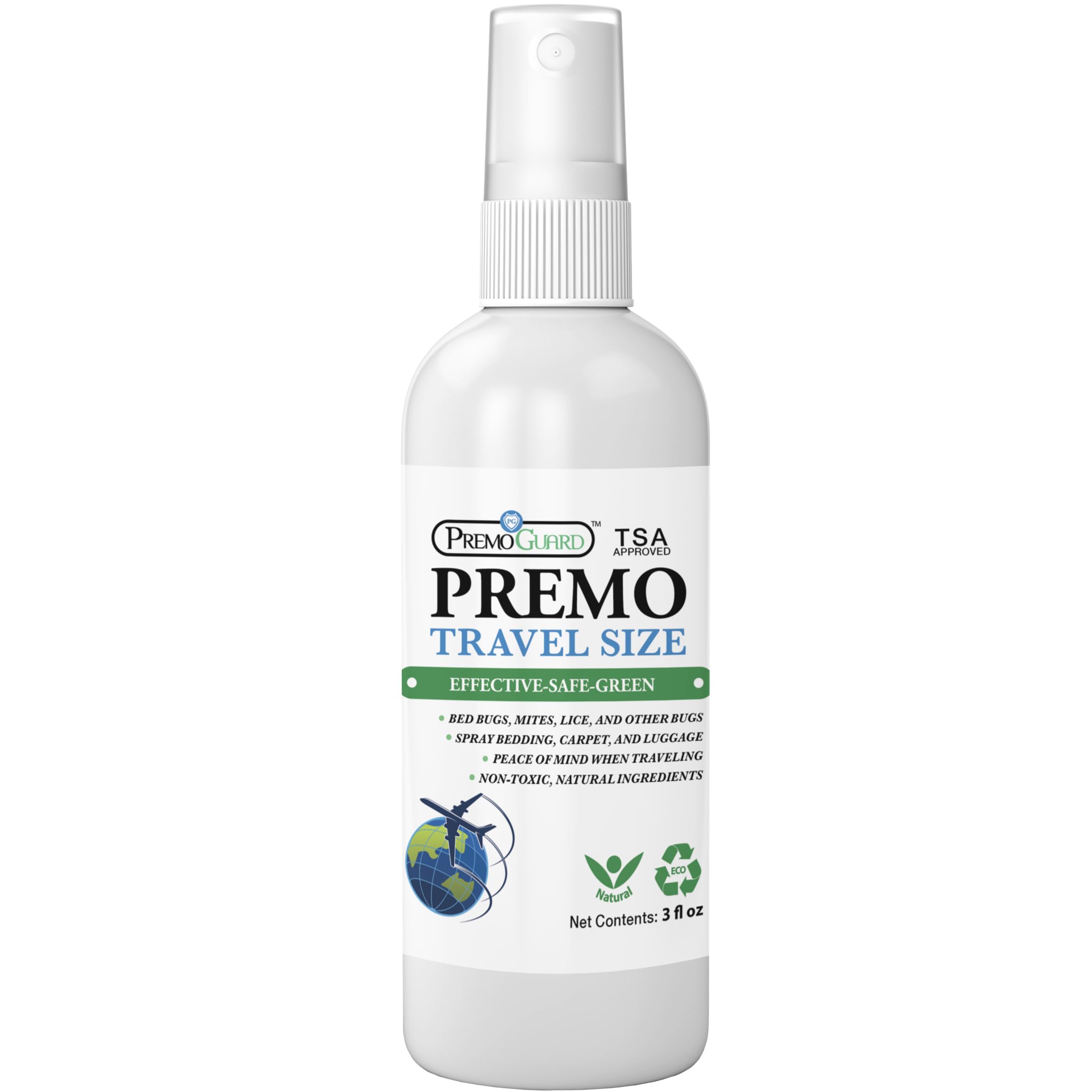 Travel Bed Bug & Mite Killer Spray by Premo Guard 3 oz – Child & Pet Safe – Fast Acting – Stain & Odor Free – Best Protection – Carryon Bag Approved