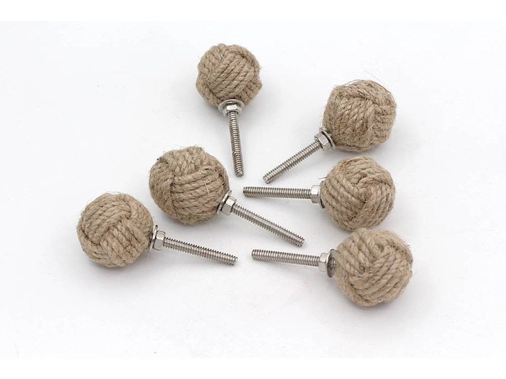 Nautical.Gift.Decor RII 32MM Dia Set of 6 Jute Rope Cabinet knobs Nautical Decor