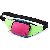 LIQWEI 1 Pc Two Pockets Waist Bags, 80s Fanny Pack For Women Color Blocked 80s Accessories, Dare Fanny Pack Belt Bag For Jogging Traveling Party Costume Holiday Festival Theme Party