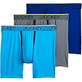 Jockey Men's Underwear Chafe Proof Pouch Microfiber 6" Boxer Brief - 3 Pack, Bright Aqua/Iron Grey/Blue Jay, M