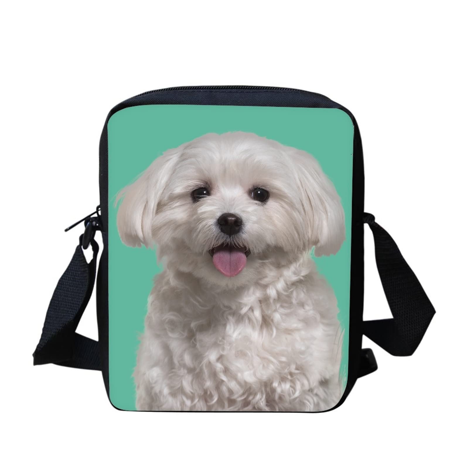 Dolyues Cute 3D Maltese Print Crossbody Bags for Ladies Kids, Sling Satchel with Adjustable Straps for Cell Phones Wallet Keys