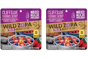 Wild Zora Paleo Freeze Dried Meals for Backpacking & Camping - Healthy Gluten Free & Grain Free Camping Meals/Backpacking Food + No Added Sugar - Great for Travel (Cliffside Coconut Berry 2-Pack)