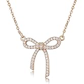 GIGB PBDK Silver Bow Necklaces for Women,Sparkly Rhinestone Bow Pendant Choker Necklace,Charm Gold Crystal Coquette Necklace,Cute Party Bow Jewelry Christmas Gifts