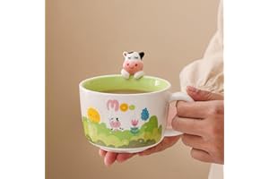 lpylxingyan Cute 3D Animal Coffee Mugs: Funny Handmade Ceramics Cups with Rabbit, Cow, Sloth, Fox, Lion for Kids Gift. (cow)