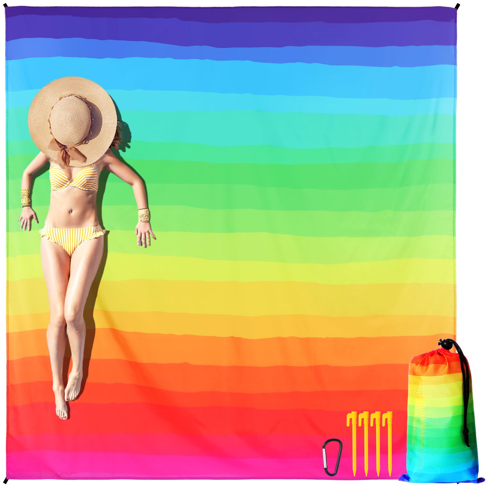 Photo 1 of HunnmingRe 83"x 79" Rainbow Beach Blanket Large Waterproof Sandproof Beach Mat