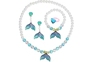 Mermaid Necklace Bracelet Set Mermaid Jewelry for Girls Kids Birthday Decorations Gift for Princess Party Accessories (Neckla