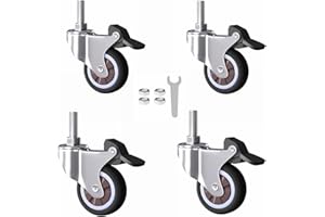 MSWY Caster Wheels 2 inch Set of 4, 5/16"-18x1 Threaded Stem Casters with Brakes, Swivel Replacement Silent Casters for Carts Funiture Shelvings, 70lbs per Wheel