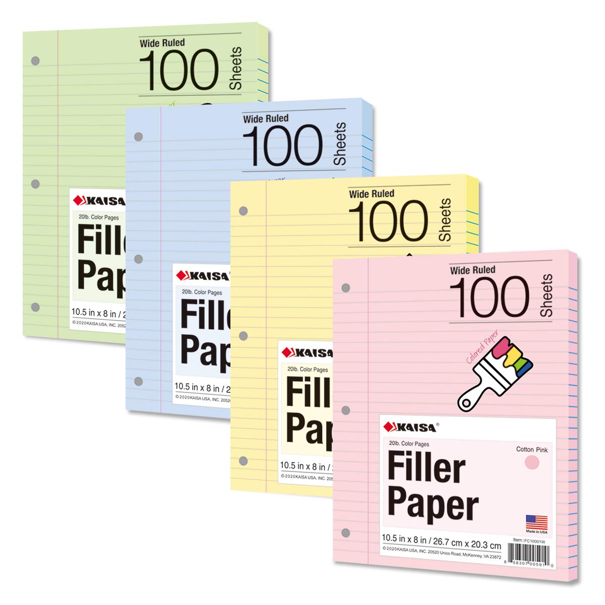 Kaisa Filler Paper Colored loose Leaf Paper, Wide