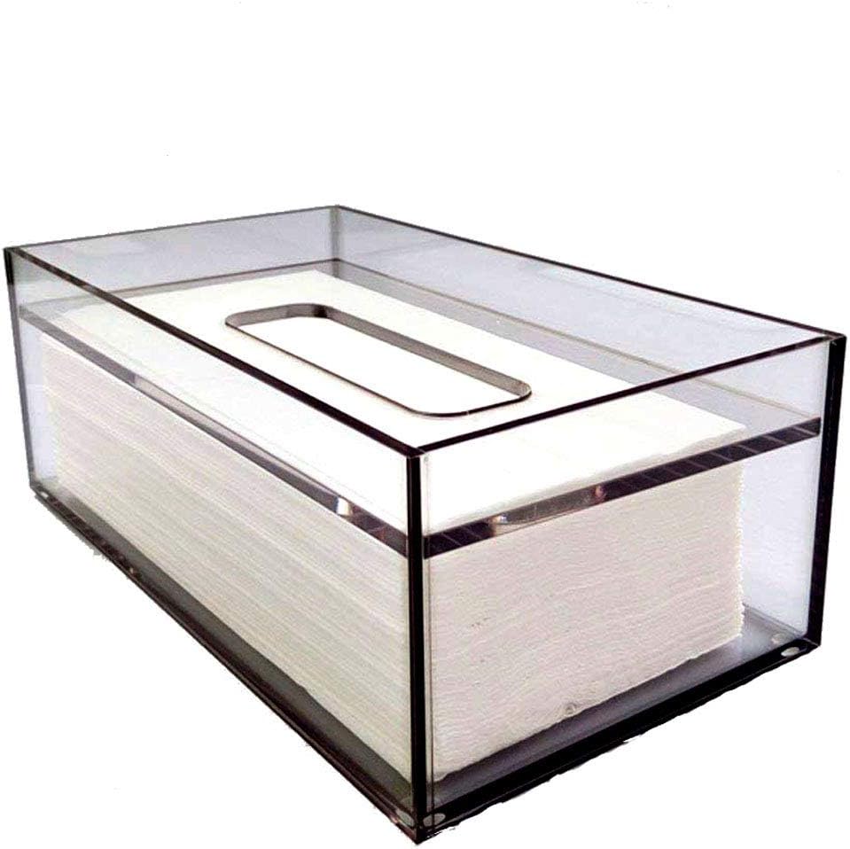 Mruiks Clear Acrylic Transparent Paper Tissue Box Holder Rectangular Storage Case Cover AT002-1 (Grey)