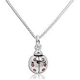 Precious Pieces Children's 925 Sterling Silver Ladybug Pendant Necklace with Red CZs, 14"