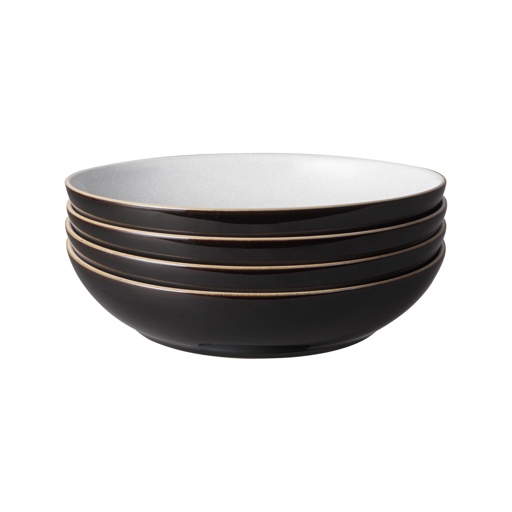Denby - Elements Black Pasta Bowls Set of 4 - Dishwasher Microwave Safe Crockery 1050ml 22cm - Black, White Ceramic Stoneware Tableware - Chip & Crack Resistant