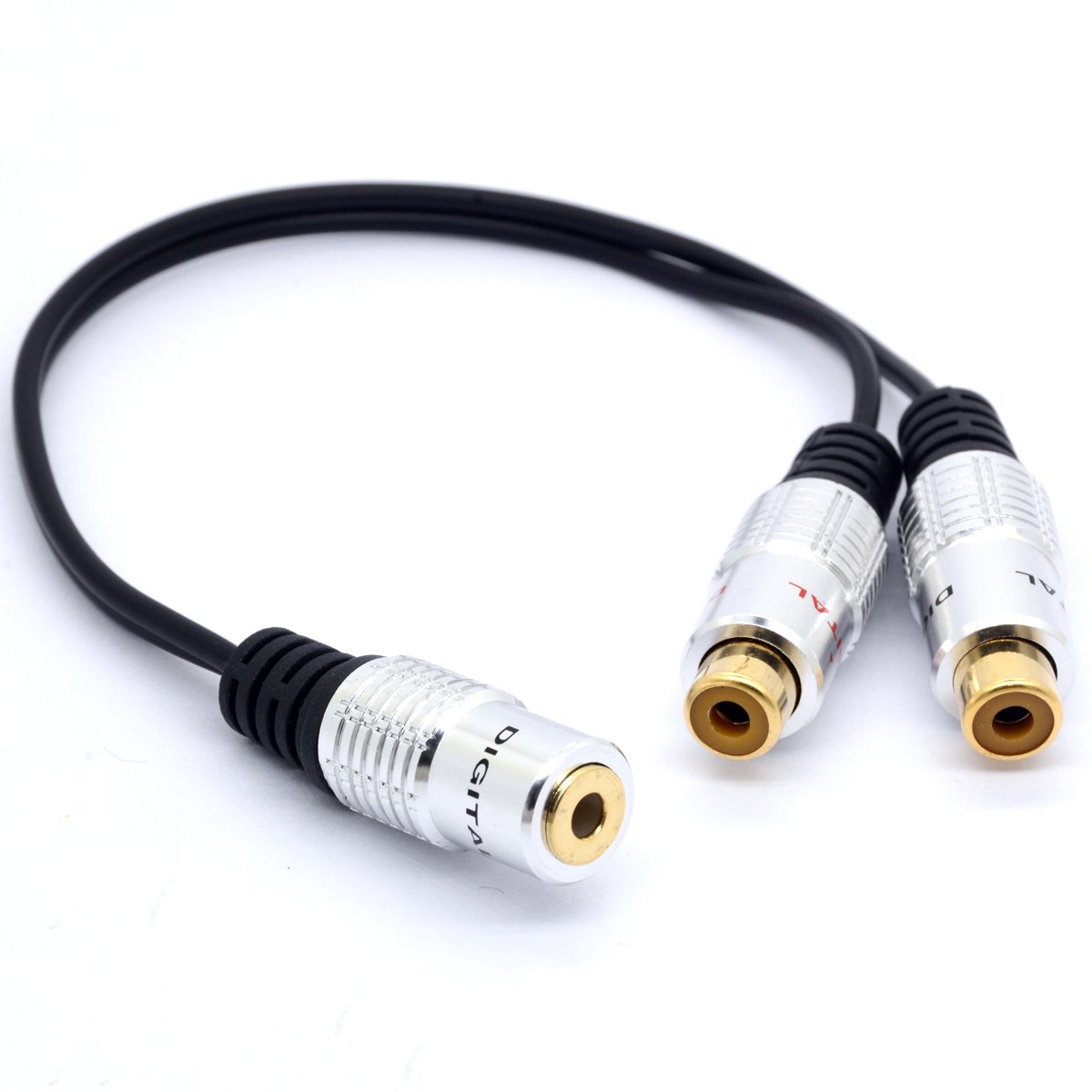 Gold Plated 3.5 to RCA Stereo Audio Splitter Cable 3.5mm Female Jack to 2 Phono RCA Female Socket Y Adapter For Car, Amplifier, Speaker, DVD, 8 Inches/20 cm