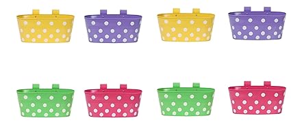 easyroot Metal Double Hook Multicolor Flower Pots, Garden Planters Railing Pots Hanging Planters (Pack of 8).