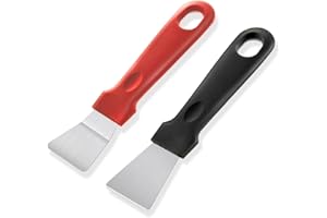Amaxiu 2Pcs Cleaning Scrapers, Scrapers for Ovens Stoves Induction Hob Freezer Stainless Steel Scraper Corner Seam Cleaning Tools Putty Scraper with Plastic Handle for Kitchen(2Pcs)