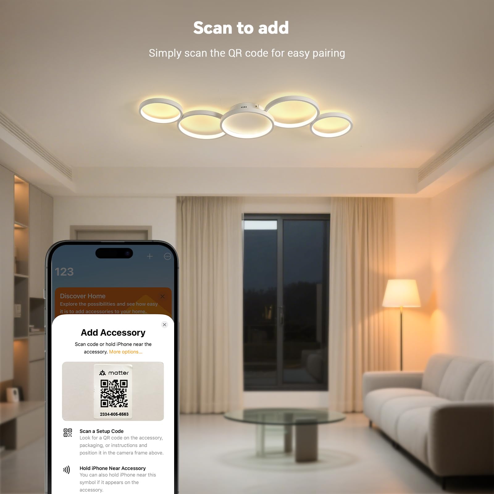 BAYHT Deckenlampe mit Fernbedienung, Wohnzimmerlampe with Matter Kompatibel Mit HomeKit, Alexa, Google and IFTTT, 56W Modern LED Deckenleuchte Für Schlafzimmer Wohnzimmer (100cm, Weiß) 5