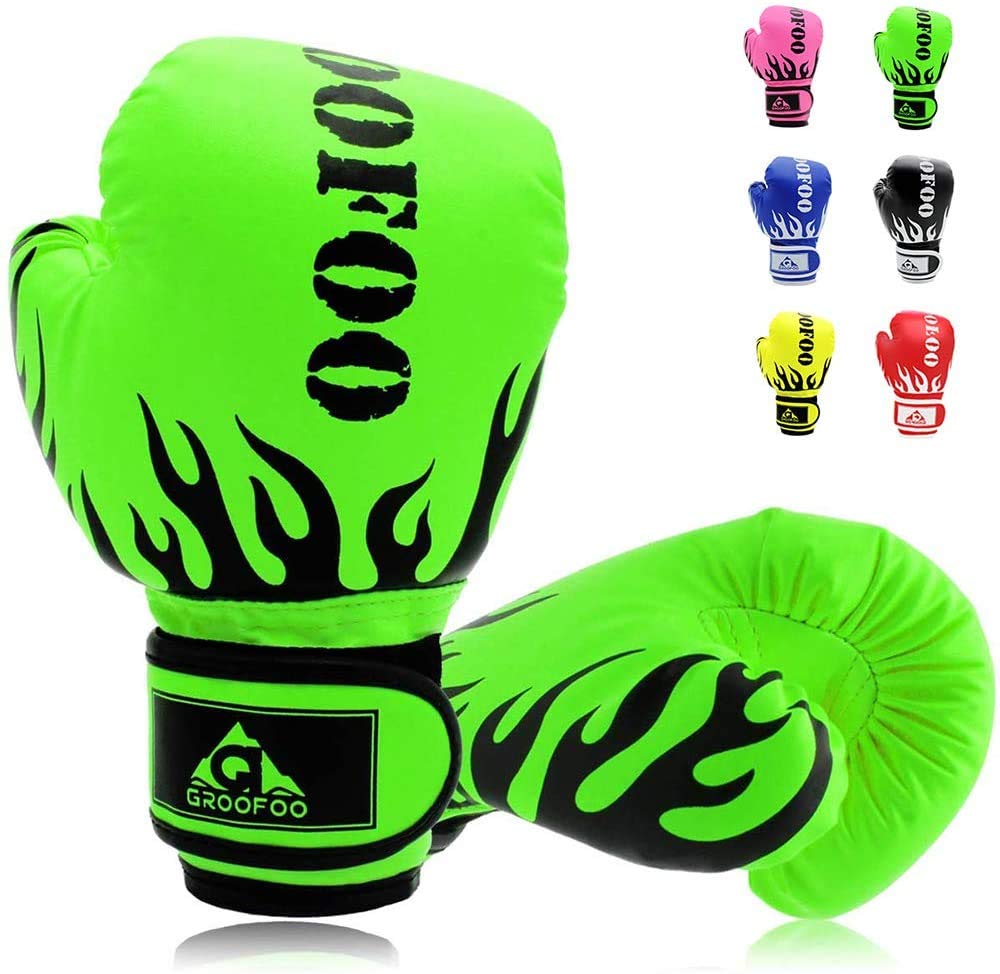 GROOFOO Kids Boxing Gloves 4oz Sparring Punching Gloves for Punching Bag Sparring Training Age 3 to 9 Years - Green