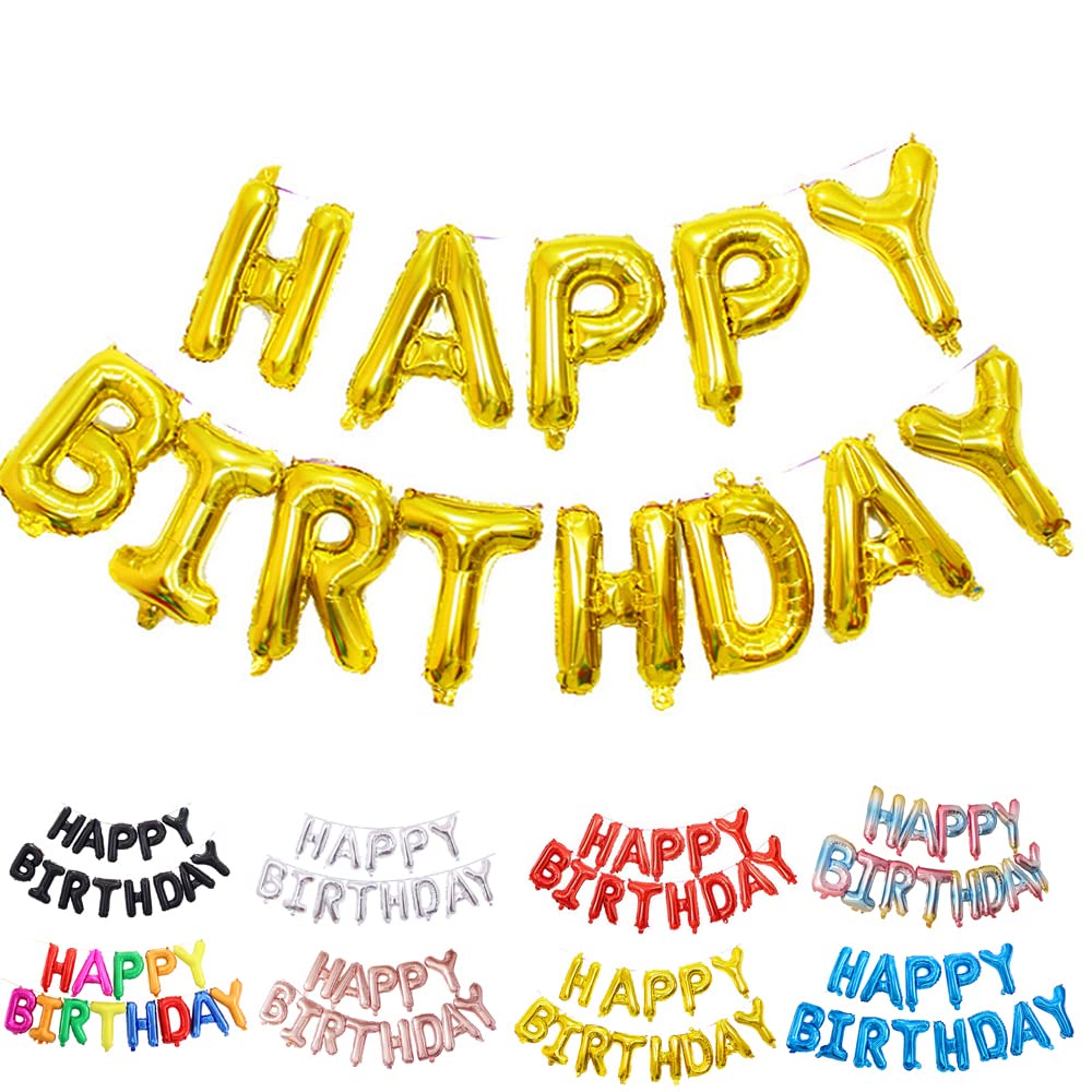 Ponmoo Happy Birthday Deco Banner Golden, Alphabet Happy Birthday Balloons, Banner for Birthday Party Decoration, Happy Birthday Letters Foil Balloons - Golden