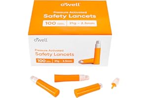 OWELL® Safety Lancets 21G x 2.5mm – 100 Count | Extra Blood Flow for Thick Skin | Sterile, Preloaded, Medical-Grade, Pressure Activated for Diabetic Glucose Testing