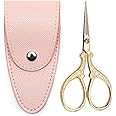 GAIFONGRE 3.6 inch Sewing Embroidery Scissors, Straight Sharp Stainless Steel Sharp Scissors with leather sheath cover,DIY tools for Threading Needlework Dressmaker Artwork Everyday Use