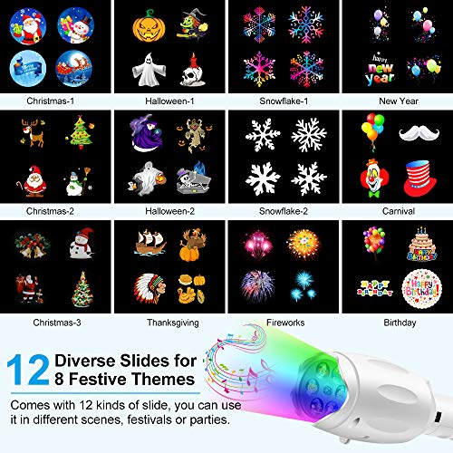 Light Projector Portable Childrens Night Light Toy 12 Patterns Xmas Halloween Birthday Handheld Flashlight Projector with Tripod for Outdoor Indoor (White)