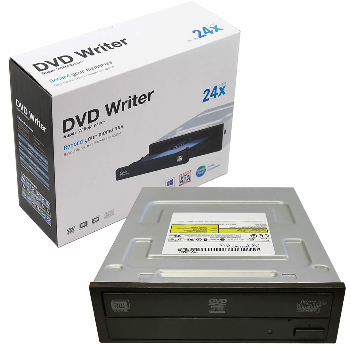 JUSTOP 24x SATA Internal DVD-RW Writer Rewriter Super Multi DL Drive Black CD+/-RW, DVD+/-RW, DVD DL, 4-24 x, 145 ms DVD