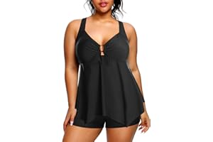 Holipick Plus Size Two Piece Tankini Top with Shorts Swimsuits for Women Tummy Control Bathing Suits