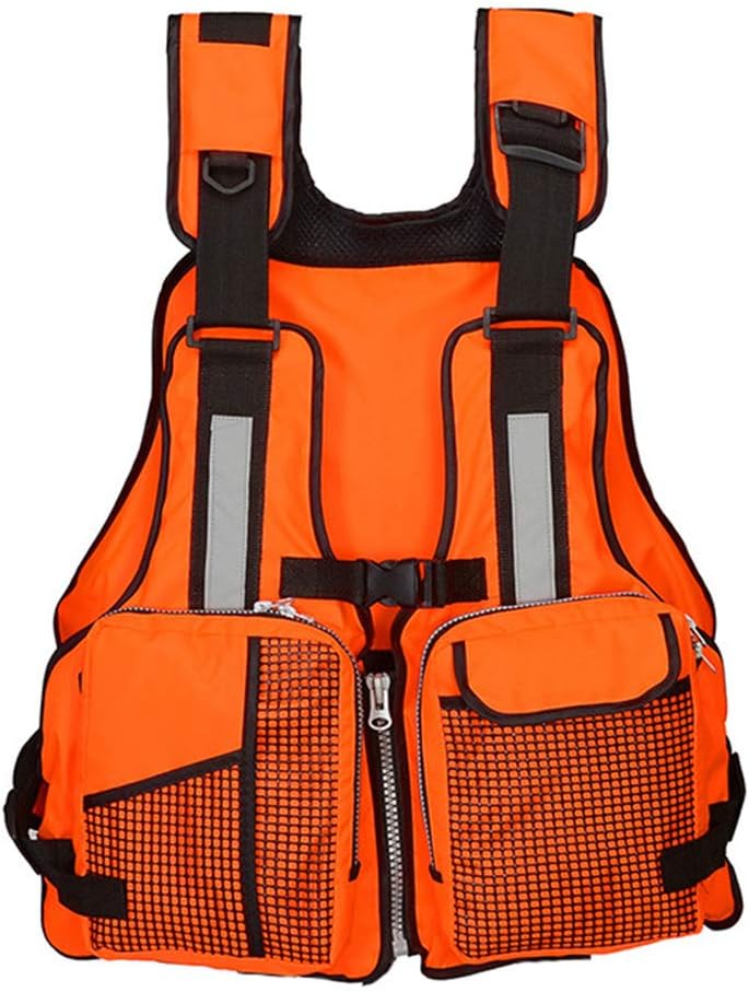 Meiyiu Life Jacket Vest,Adult Adjustable Marine Reflective Sailing Kayak Fishing Safety Jacket Vest Orange One Size