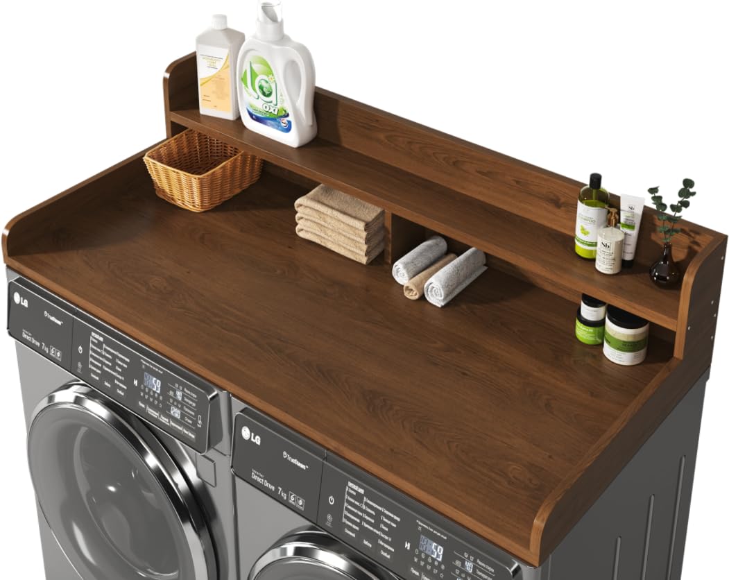 Photo 1 of (4/17/2026 ***FINAL SALE/NO RETURN, SOLD AS PARTS***)
BigPonPon 2-Tier Washer and Dryer Countertop with 2.75" H Guard,56" W x 29" D Laundry Countertop Cover with Non-Slip Pad,Large Space Laundry Topper for Folding Clothes Over Washer and Dryer-Brown