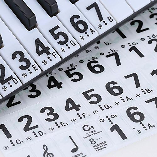 Puraid(TM) Transparent Piano Keyboard Sticker 49 61 Key Keyboard 88 Key Piano Numbered Musical Notation Note Sticker for White Keys